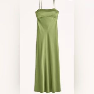 Abercrombie Green Satin Cowl Back Slip Midi Dress